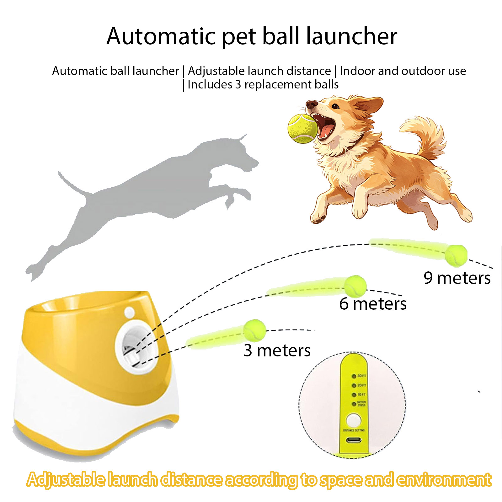 Dog Toys - Automatic Dog Ball Launcher, Adjustable Distance